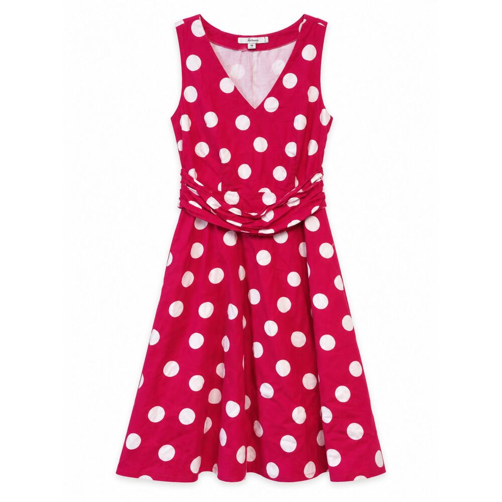 Boden Womens 6R-S Red White Polka Dot Fit Flare Dress V Neck Sleeveless
